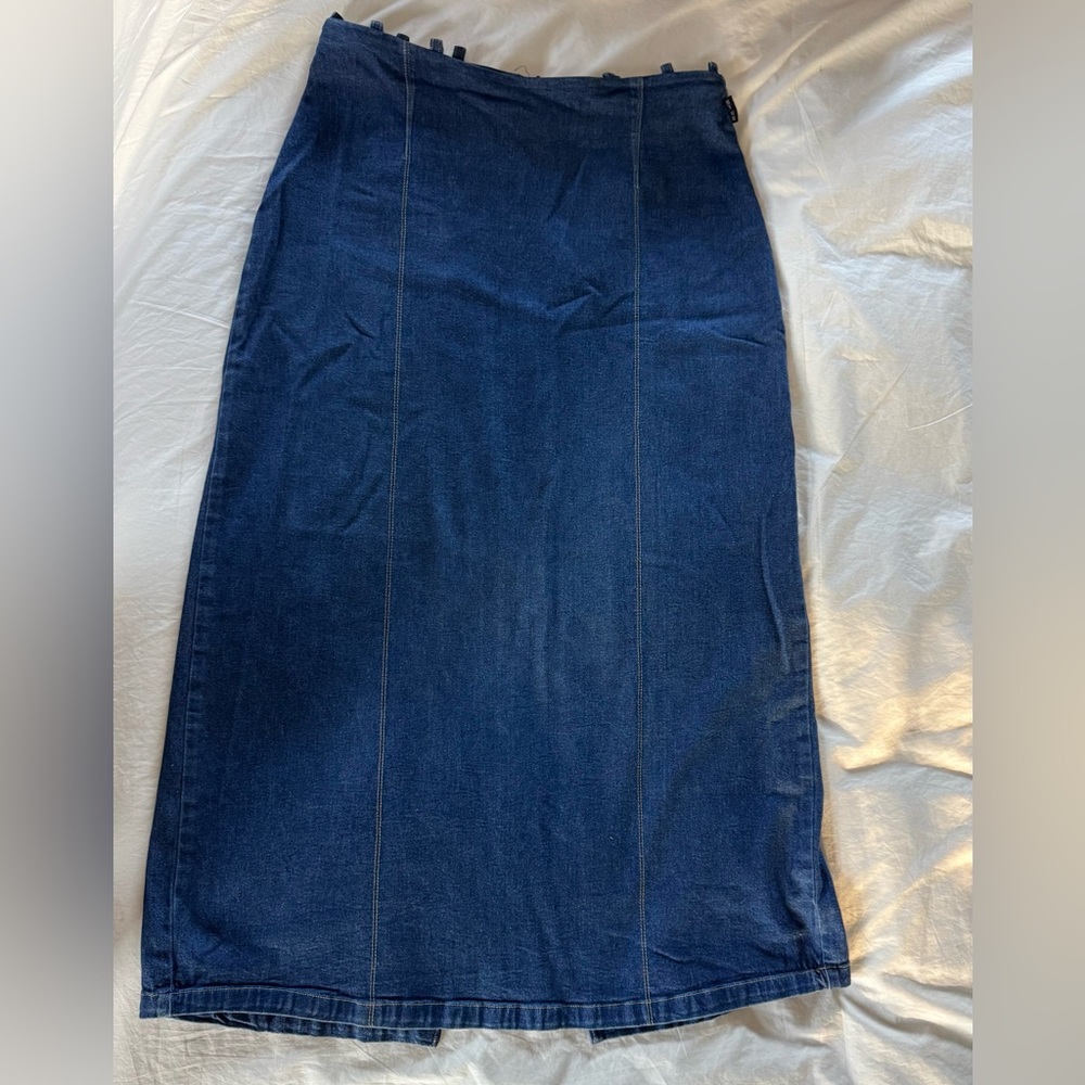 Vintage Y2K Denim Maxi Skirt with Back Slit